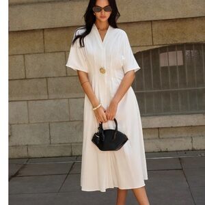 Commense Metal Decor V-Neck Midi Dress large